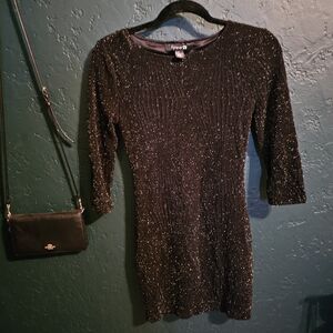 Forever 21 Black Sparkle Ribbed Half Sleeve Dress